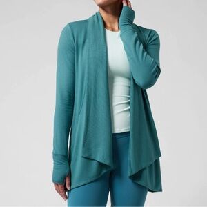 Athleta Pranayama Restore Wrap Cardigan Sweater Women’s Large Green Open Front